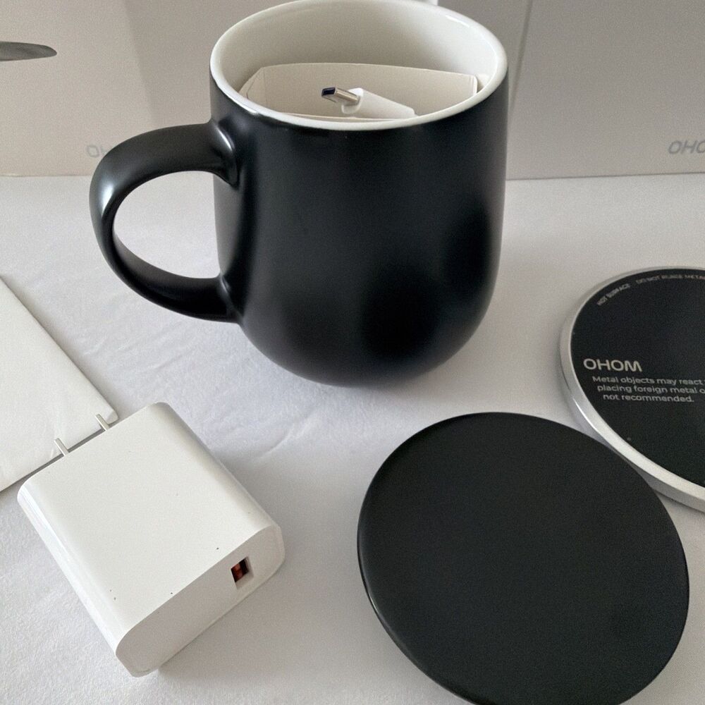 OHOM Ui Ceramic Self-Heating Mug Warmer Kit Inkstone Black Expel Coffee Tea NIB - Picture 6 of 10